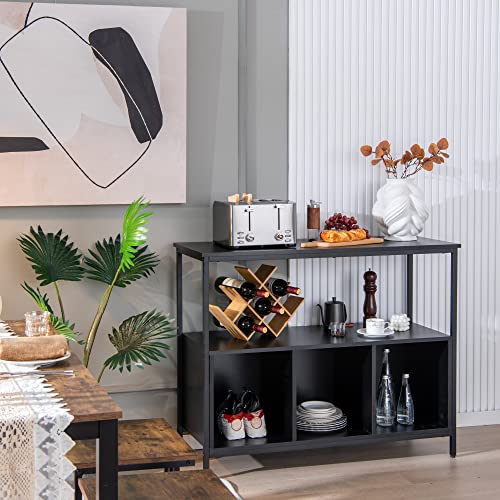 LOKO Buffet Cabinet with Open Shelves, Freestanding Kitchen Cabinet with 3-Cube Compartments, Coffee Bar Credenza Sideboard Cabinet, 43.5 x 17 x 35 inches (Black)