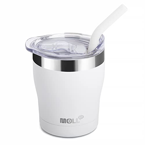 Mollcity Kids Tumbler-9 oz Tumbler with Lid and Straw-Stainless Steel Vacuum Insulated Water Cup for Kids,BPA Free (White)