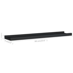 homiuse 2 Pack Floating Shelves 23.6" Wall Shelves for Bathroom Shelf Decor Floating Shelf Bracket Wall Mounted Shelves for Bedroom Picture Frame Ledge Shelves for Wall Storage Small Shelf Black MDF