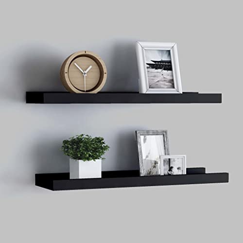 homiuse 2 Pack Floating Shelves 23.6" Wall Shelves for Bathroom Shelf Decor Floating Shelf Bracket Wall Mounted Shelves for Bedroom Picture Frame Ledge Shelves for Wall Storage Small Shelf Black MDF