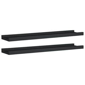 homiuse 2 Pack Floating Shelves 23.6" Wall Shelves for Bathroom Shelf Decor Floating Shelf Bracket Wall Mounted Shelves for Bedroom Picture Frame Ledge Shelves for Wall Storage Small Shelf Black MDF