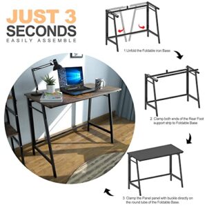 ASTARTH Folding Desk-40 Inch Writing Computer Desk, Space Saving Foldable Table, Modern Simple Style PC Table, Black Metal Frame-Home Office Desk, No Assembly Required, Rustic Brown