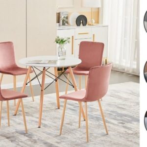 FurnitureR Velvet Dining Chair Set of 4, ScandinavianComfy Cotton Velvet Cushion Seat Back, Oak Grain Sturdy Metal Legs for Kitchen, Dining, Living Room, Rose