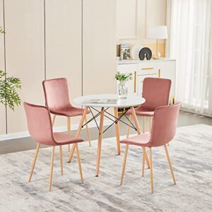 FurnitureR Velvet Dining Chair Set of 4, ScandinavianComfy Cotton Velvet Cushion Seat Back, Oak Grain Sturdy Metal Legs for Kitchen, Dining, Living Room, Rose