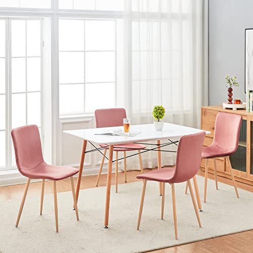 FurnitureR Velvet Dining Chair Set of 4, ScandinavianComfy Cotton Velvet Cushion Seat Back, Oak Grain Sturdy Metal Legs for Kitchen, Dining, Living Room, Rose