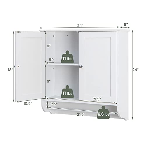 LOKO Wall Mounted Bathroom Cabinet with Towel Bar, Hanging Over The Toilet Storage Cabinet w/Adjustable Shelf, Medicine Cabinet Space-Saving Storage Organizer for Bathroom or Kitchen