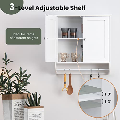 LOKO Wall Mounted Bathroom Cabinet with Towel Bar, Hanging Over The Toilet Storage Cabinet w/Adjustable Shelf, Medicine Cabinet Space-Saving Storage Organizer for Bathroom or Kitchen