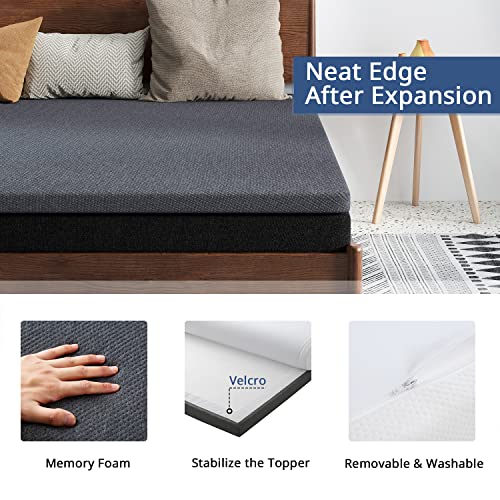 2 in 1 Twin Mattress, 6 inch Memory Foam Mattress, Medium Firm Bed Mattress with Cover, Pressure Relieving Mattress Topper for Kid/Adult (Grey)