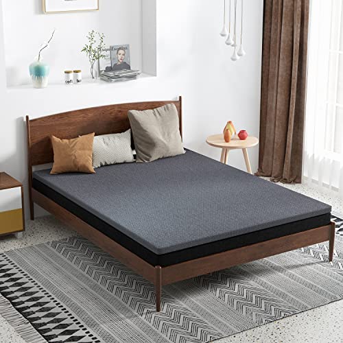 2 in 1 Twin Mattress, 6 inch Memory Foam Mattress, Medium Firm Bed Mattress with Cover, Pressure Relieving Mattress Topper for Kid/Adult (Grey)