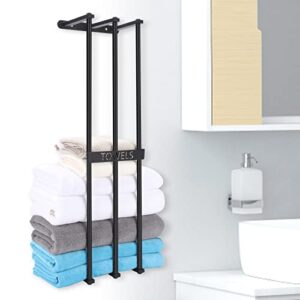 towel rack wall mounted, towel holder for bathroom wall, minimalist design for 3 bar towel racks, for bathroom, camper vans and camper，for folded large towel – black