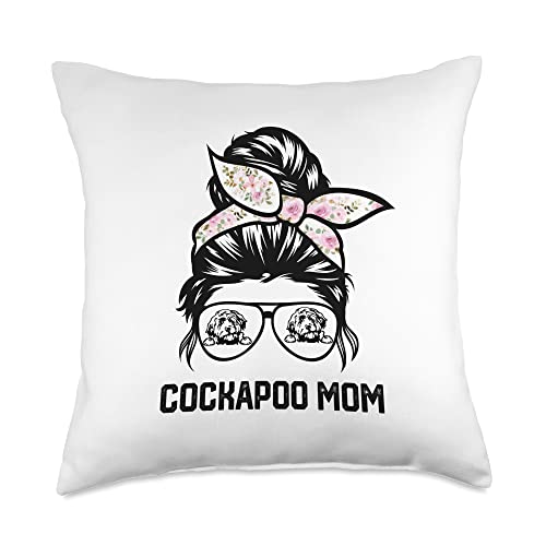 Cockapoo Mom Messy Bun Hair tee Cockapoo Dog mom Messy bun Throw Pillow, 18x18, Multicolor