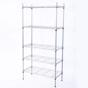 karl home 5-tier adjustable wire unit shelves, height metal storage rack for kitchen/bathroom/garage, stainless & sturdy frame,551lbs capacity, 29”l x 13.4”w x 59”h
