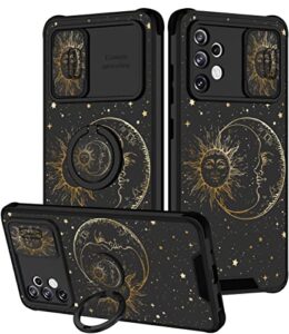 goocrux (2in1 for samsung galaxy a32 5g case sun and moon women girls cute stars space phone cover with slide camera cover+ring holder fashion golden print design cases for galaxy a 32 6.5''