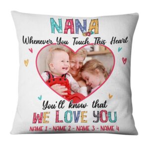 Personalized Square Pillow for Grandmother from Grandkids Whenever You Touch This Heart Photo Custom Name Grandma Gifts Double Sided Sofa Couch Cushion On Birthday Xmas Mothers Day