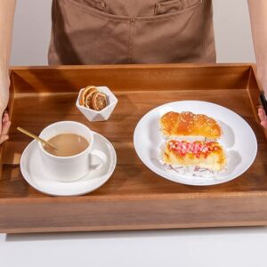 MornHalo Extra-Large Wooden Tray Set of 2, (20.1'' + 18.1'') Serving Tray with Metal Handles, Rectangle Rustic Serving Trays for Breakfast, Used in Kitchen Counter, Coffee Table, Bedroom, Living Room