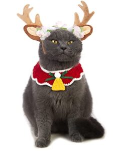 impoosy dog christmas hat pet reindeer antlers costume with christmas bandanas puppy deer headband accessories (l)