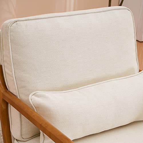 Karl home Accent Chair Mid-Century Modern Chair with Pillow Upholstered Lounge Arm Chair with Solid Wood Frame & Soft Cushion for Living Room, Bedroom, Belcony, Beige