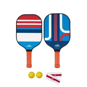 nettie pickleball co - pickleball paddle set of 2 | double pack | lightweight honeycomb core | includes 2 pickleball balls & 2 sweatbands | premium material (bainbridge and bedford)