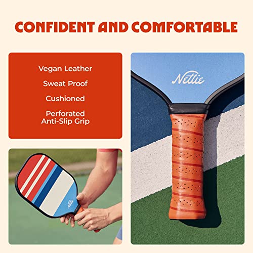 Nettie Pickleball Co - Pickleball Paddle Set of 2 | Double Pack | Lightweight Honeycomb Core | Includes 2 Pickleball Balls & 2 Sweatbands | Premium Material (Bainbridge and Bedford)