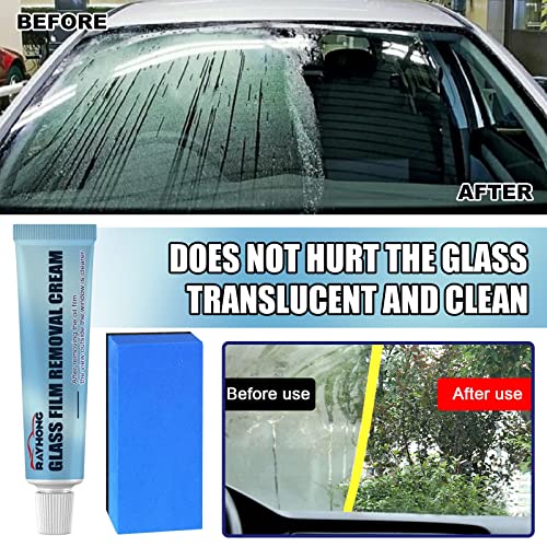 clyqyy Universal Car Glass Oil Film Cleaner with Sponge - Car Glass Film Removal Polishing Degreaser Cleaner, Make The Glass Clearly Visible and Drive Safe (Blue-2PCS)