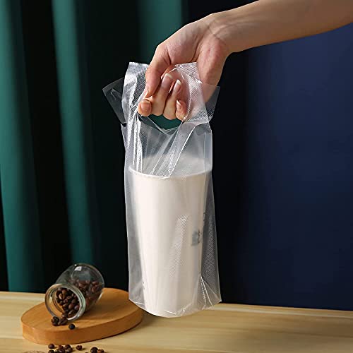 300PCS Clear Handle Drink Drinking Poly Plastic Packaging Bags,Drink Carrier, for Delivery Take Out Cup Holder Bar Restaurant Coffee Shop Supplies Cup Carriers