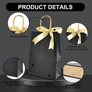 BEISHIDA Small Gift Bags Black Gold Gift Bags with Handles and Ribbon Party Favor Bags Goodie Bags Kraft Paper Bags for Mother's Day Birthday Wedding(8.3 * 5.9 * 3.2 in, 12PCS) …