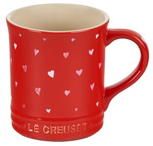 le creuset l'amour collection stoneware 14oz mug, cerise with heart applique