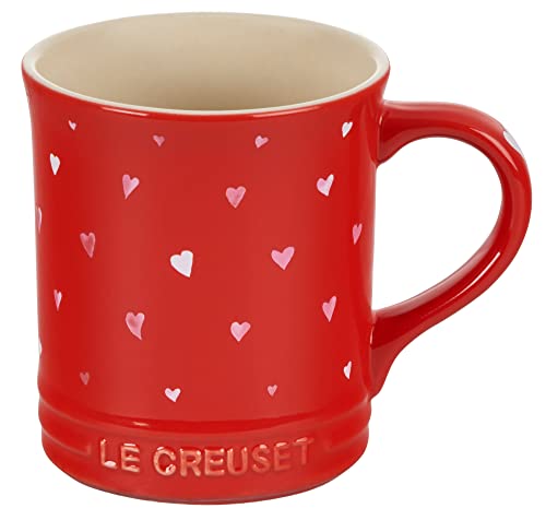 Le Creuset L'Amour Collection Stoneware 14oz Mug, Cerise with Heart Applique