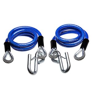 dockslocks trailer safety towing cables, self coiling weatherproof vinyl coated with snap hook safety latches, 48” length, 2 pack (5000 lbs break force)