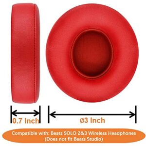 Professional Headphone Replacement Ear Pads for Beats Solo 2 & 3 Wireless ON-Ear Headphones | Does NOT Fit Beats Studio, Enhanced Foam, Luxurious PU Leather QOQOON Preminum Ear Pads Cushions (Red)