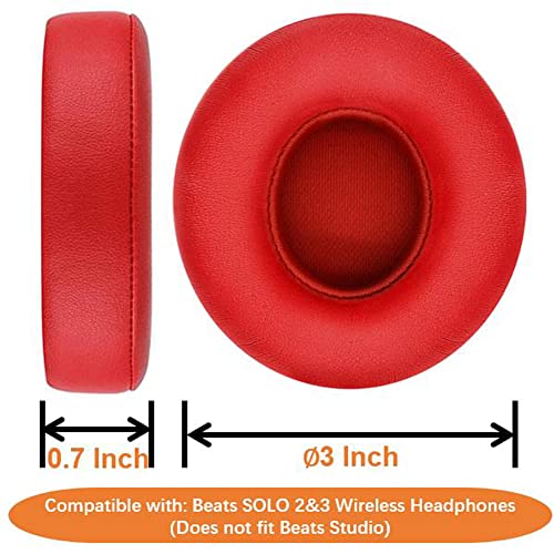 Professional Headphone Replacement Ear Pads for Beats Solo 2 & 3 Wireless ON-Ear Headphones | Does NOT Fit Beats Studio, Enhanced Foam, Luxurious PU Leather QOQOON Preminum Ear Pads Cushions (Red)