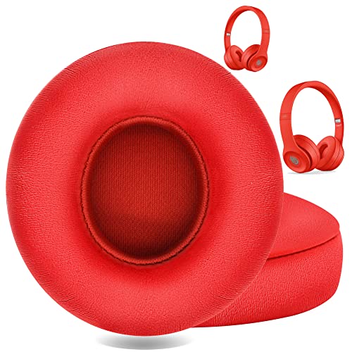 Professional Headphone Replacement Ear Pads for Beats Solo 2 & 3 Wireless ON-Ear Headphones | Does NOT Fit Beats Studio, Enhanced Foam, Luxurious PU Leather QOQOON Preminum Ear Pads Cushions (Red)