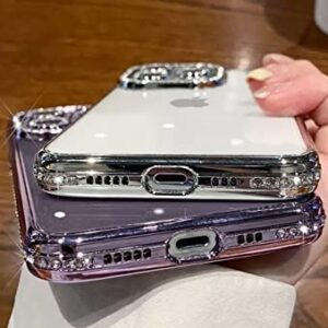 YTanazing Compatible with iPhone 14 Pro Max Case Glitter Plating Luxury Bling Rhinestones Diamond Cover for Women Girls Clear Soft TPU Camera Protector Shockproof Case for 14 Pro Max 2022 (Purple)