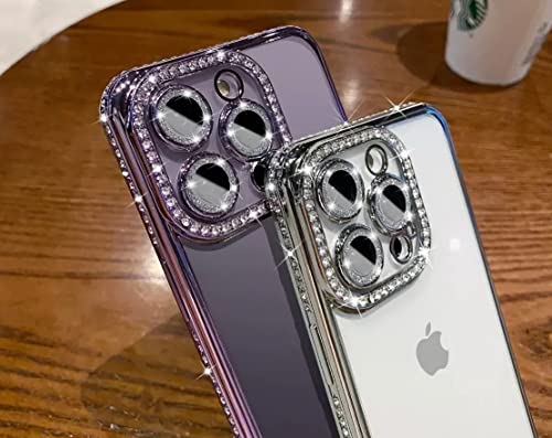 YTanazing Compatible with iPhone 14 Pro Max Case Glitter Plating Luxury Bling Rhinestones Diamond Cover for Women Girls Clear Soft TPU Camera Protector Shockproof Case for 14 Pro Max 2022 (Purple)