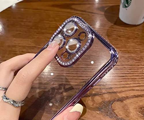 YTanazing Compatible with iPhone 14 Pro Max Case Glitter Plating Luxury Bling Rhinestones Diamond Cover for Women Girls Clear Soft TPU Camera Protector Shockproof Case for 14 Pro Max 2022 (Purple)