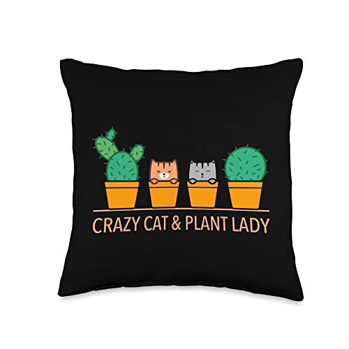 Cute Botany Succulent Fanatic Gift Men Women Kids Funny Crazy Cat & Plant Lady Cactus Pet Lover Mom Gag Outfit Throw Pillow, 16x16, Multicolor