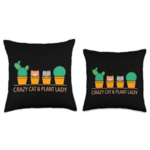 Cute Botany Succulent Fanatic Gift Men Women Kids Funny Crazy Cat & Plant Lady Cactus Pet Lover Mom Gag Outfit Throw Pillow, 16x16, Multicolor