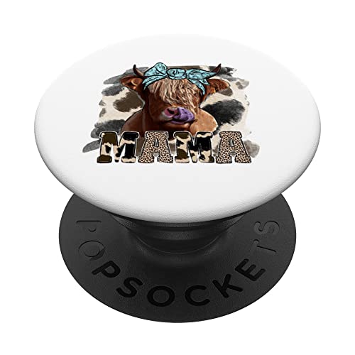 Leopard Highland Cow Bandana Cow Mama Western Country Heifer PopSockets Swappable PopGrip