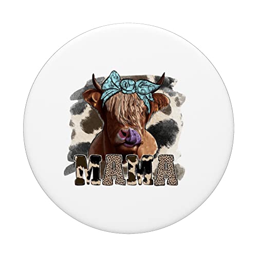 Leopard Highland Cow Bandana Cow Mama Western Country Heifer PopSockets Swappable PopGrip