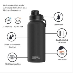 Roosevelt Supply Co. 32 oz Insulated Water Bottle with Chug Lid - Reusable Leak Proof Stainless Steel Water Bottles, Double Wall Vacuum Insulation | 24 Hours Cold and 12 Hours Hot