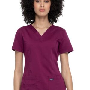 Sanibel Scrubs Stretch V-Neck Top (Wine, M)