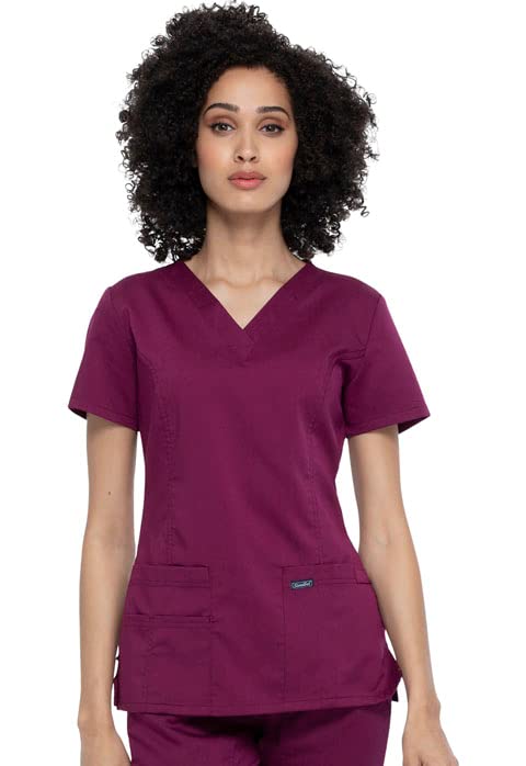 Sanibel Scrubs Stretch V-Neck Top (Wine, M)