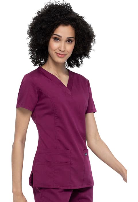 Sanibel Scrubs Stretch V-Neck Top (Wine, M)