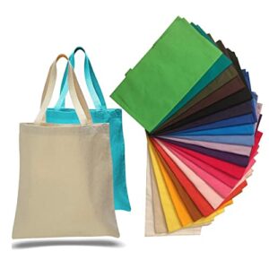 12 pack blank bulk canvas tote bags wholesale, assorted colors plain reusable colorful bags for adults, kids, decorating, heat transfer, printing, diy, crafts