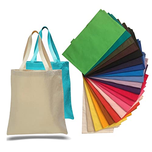 12 Pack Blank Bulk Canvas Tote Bags Wholesale, Assorted Colors Plain Reusable Colorful Bags for Adults, Kids, Decorating, Heat Transfer, Printing, DIY, Crafts