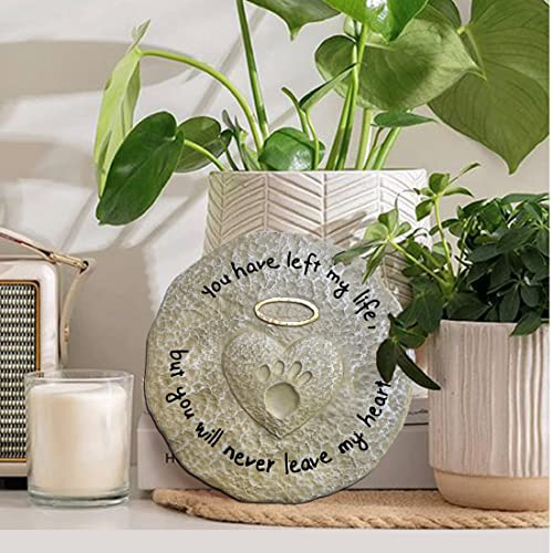 Lily's Home Pet Memorial Stone Engraved “You Have Left My Life, But You Will Never Leave My Heart” Outdoor Garden Grave Marker Stepping Stone or Wall Display in Memory of Loved Dog or Cat, Polyresin