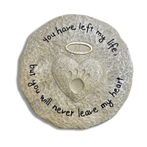 lily's home pet memorial stone engraved “you have left my life, but you will never leave my heart” outdoor garden grave marker stepping stone or wall display in memory of loved dog or cat, polyresin