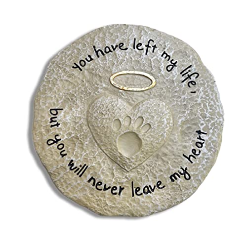 Lily's Home Pet Memorial Stone Engraved “You Have Left My Life, But You Will Never Leave My Heart” Outdoor Garden Grave Marker Stepping Stone or Wall Display in Memory of Loved Dog or Cat, Polyresin