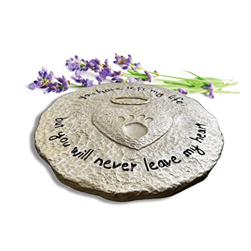 Lily's Home Pet Memorial Stone Engraved “You Have Left My Life, But You Will Never Leave My Heart” Outdoor Garden Grave Marker Stepping Stone or Wall Display in Memory of Loved Dog or Cat, Polyresin