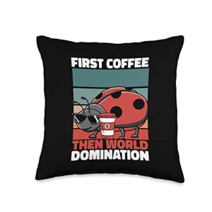 ladybug gifts & accessories retro coffee sunglasses-entomology vintage ladybug throw pillow, 16x16, multicolor